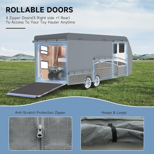 Image of VINPATIO RV Cover 24-27ft: 7 Layers Heavy Duty RV & Trailer Cover, Travel Trailer Cover, Camper Cover, Toy Hauler Cover with Extra Windproof Straps, Tongue Jack Cover, Gutter Covers