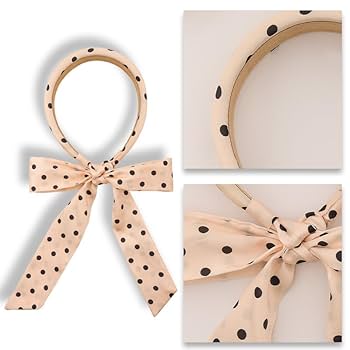 Amazon.co.jp: Tofwaol ポルカドットヘッドバンド ロングリボン