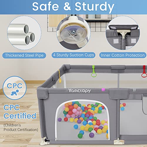 Baby Playpen 71" X 59", Yamctopy Playpens For Babies And Toddlers, Extra Large Baby Fence With Anti-Slip Base, Sturdy Safety Baby Playpen With Soft Breathable Mesh Grey #TOP1