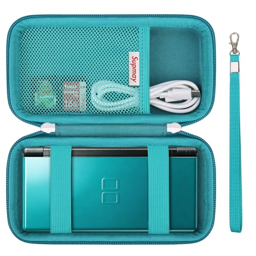 Image of Supmay Hard Carrying Case Compatible with Nintendo DS Lite NDSL, Gameboy Advance Games Storage Holder Travel Bag with Mesh Pocket for USB Charging Cable, Stylus, Earphones, Game Cartridge, Green