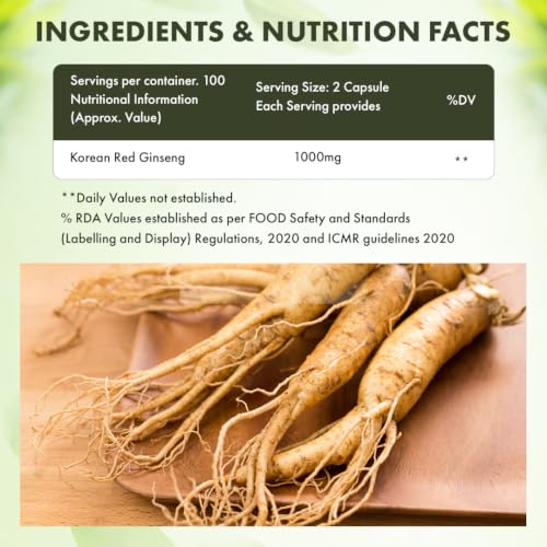 Image of Sprowt Korean Red Ginseng 1000mg Capsules For Men | Supports Brain Function, Boosts Immunity, Energy & Focus (Pack of 1)