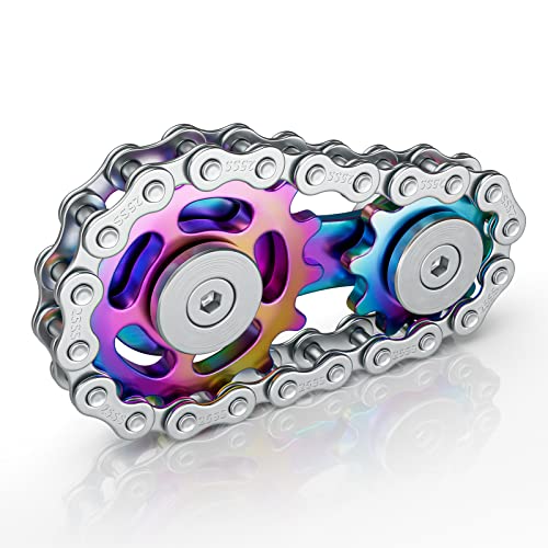 Coolden Fidget Spinner Linkage Bike Chain Fidget Toys Design 2 Gänge Spin Fingerspitzen Kreisel Spielzeug Metall Edelstahl mit Glatten Lagern Anti Stress Fidget Spielzeug für Erwachsene Kinder Bunt