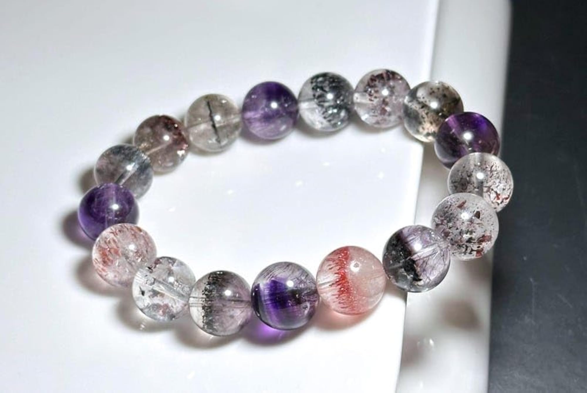 Natural Super Seven Quartz Gemstone 13mm Energy Stretch Bracelet