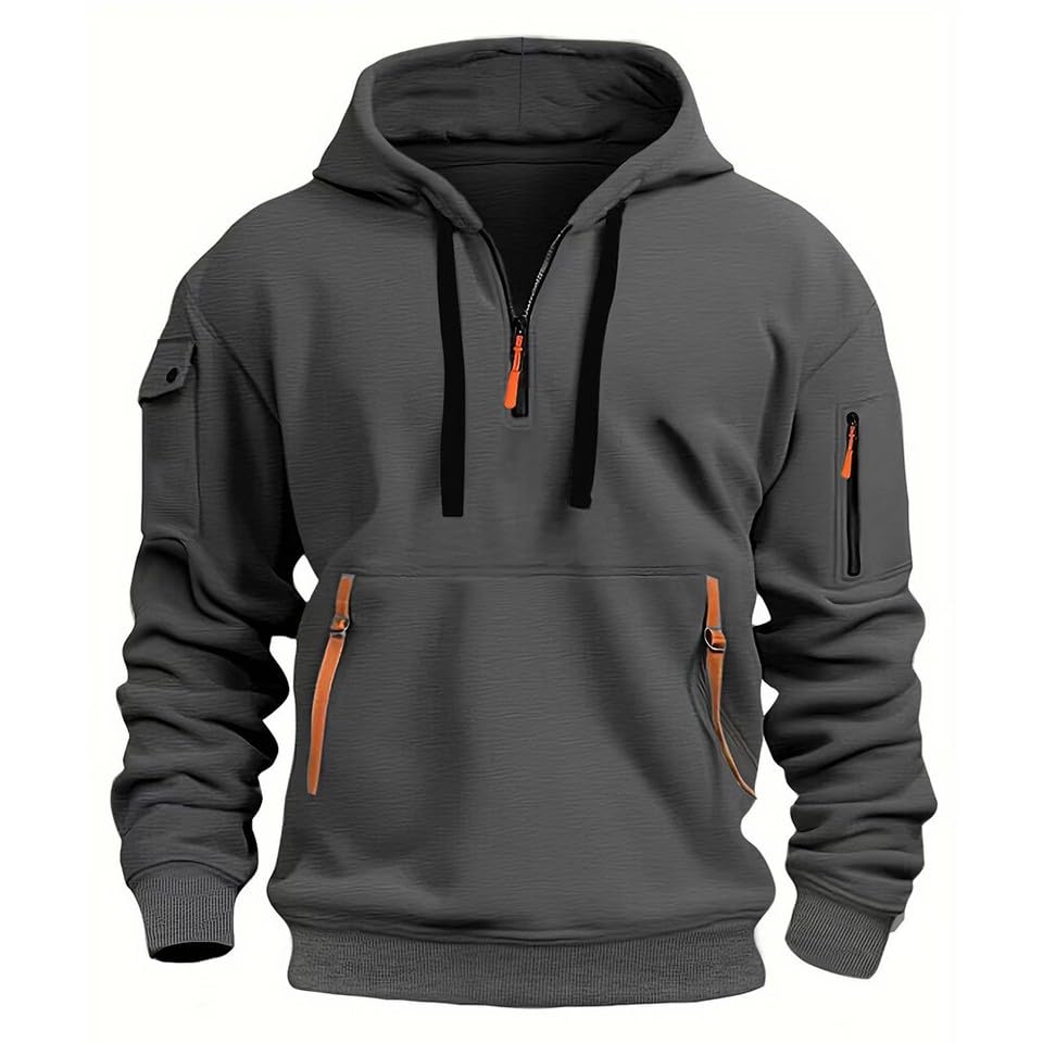 Veste polaire à capuche homme gris anthracite en taille 4XL veste d'hiver zippée chaude
