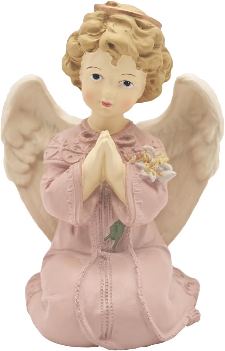 MeritMode Angel Figurine with Lily – Prayerful Resin Angel Statue, Sentimental Gift for Daughter, Spiritual Home Décor, 5.12" High, Meaningful Quote on Prayer, Gift for Religious Occasions