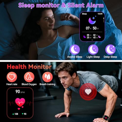 Smart Watch for Men Fitness Tracker: Make/Answer Call Military Smart Watches for Men Digital Watches Heart Rate Monitor Waterproof Running Smartwatch Android Phones iPhone Samsung Compatible 2 Bands - Image 5