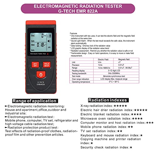 Image of Electromagnetic Radiation Tester MODEL EMR 822A, LCD Display, Electric Field 1-1999V /m, Magnetic Field 0.01-99.99T