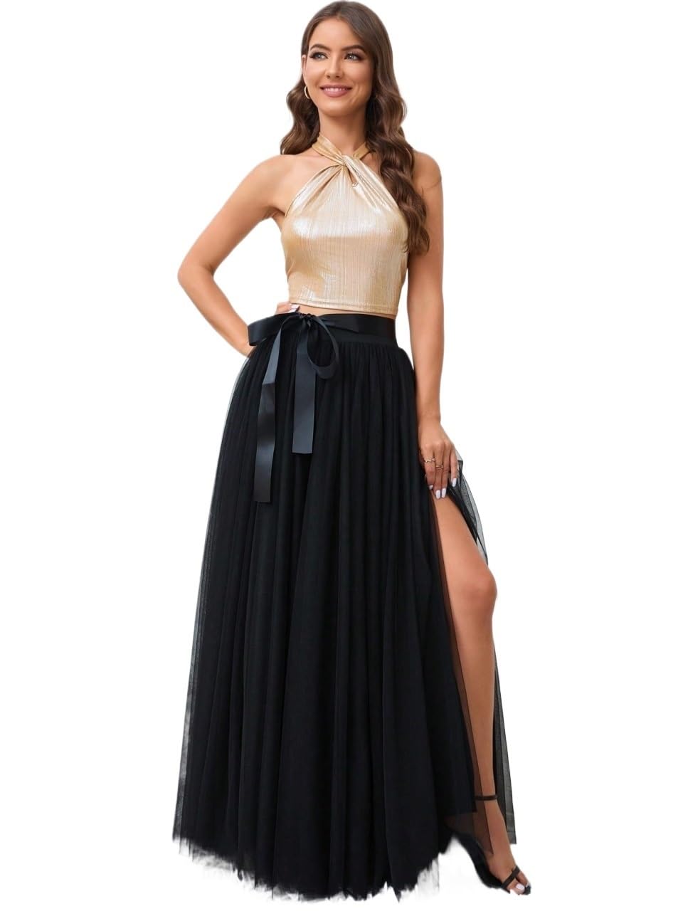 Skirts for Women Trendy Summer 2025 Sexy Slit Thigh Regular Fit Mesh Maxi Skirt