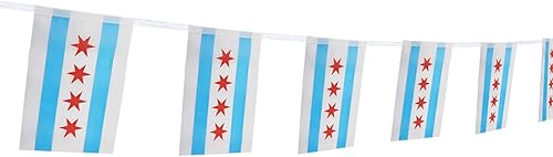 Bandera del estado de Chicago de 100 pies, banderines de banderín, decoraciones de fiesta para gran apertura, decoraciones de fiesta, banderas