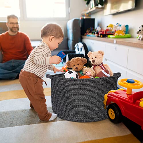 Decathlon Extra Large Black Cotton Rope Basket With Handles Blanket Storage Basket Living Room Toy Organizers And Storage Rope Laundry Basket Towel Pillow Basket 20X14… #TOP1