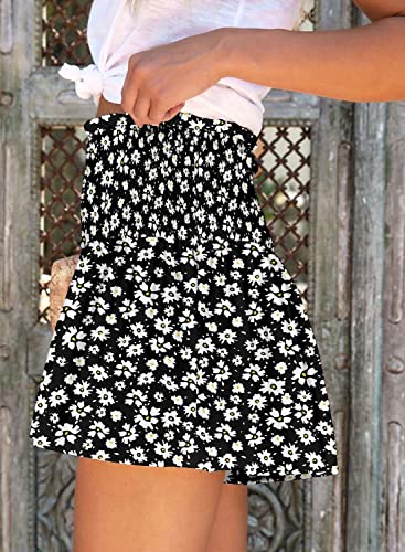 Black Floral Shorts For Women High Waisted Essential A Line Classic Loose Elastic Pull On Short #TOP2