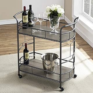 HOMYSHOPY Rolling Bar Cart with Wine Rack and Storage, 2-Tier Oval Metal Serving