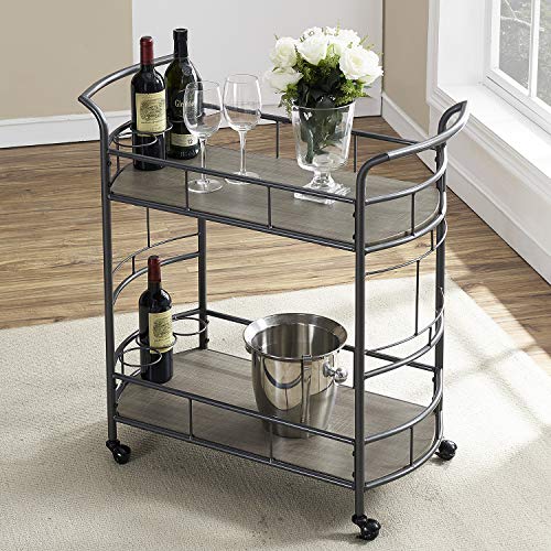 HOMYSHOPY Rolling Bar Cart with Wine Rack and Storage, 2-Tier Oval Metal Serving