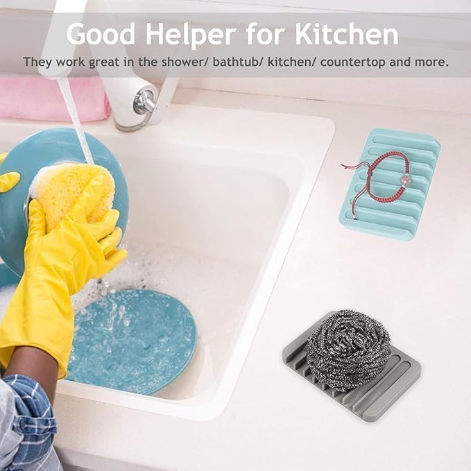 Storn Silicone Soap Tray with Anti-Slip & Quick Drain Design – Flexible, Durable Dish Soap Holder for Bathroom, Kitchen, Sink & Shower 2