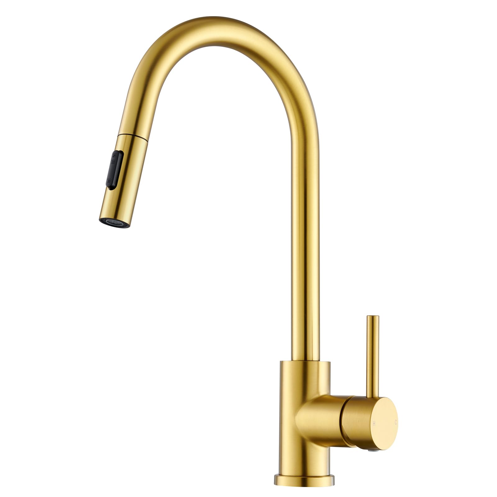 Yardmonet Brushed Gold - 161 Kitchen Tap With Pull Out Spray, Kitchen Mixer Tap 1 Hole, High Arc Swivel 360 With 2 Spray Mode Kitchen Faucet (Brushed Gold)
