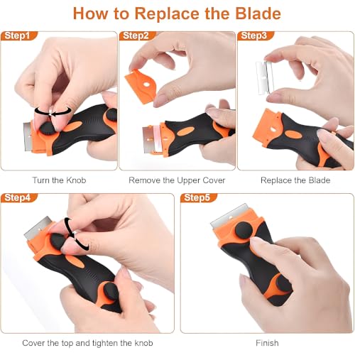 Image of Razor Glue Remover Silicone Caulking Tool - Caulk Remover & Scraper | Bathroom, Kitchen, Sink, Window & Tile | Removing Stikers, Labels (Razor Glue Remover)