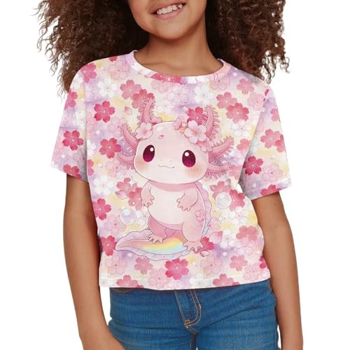 Image of Girls Fashion Crewneck Tee Shirts Casual Short Sleeve Crop Top Summer Outfits 5-14 Years Old