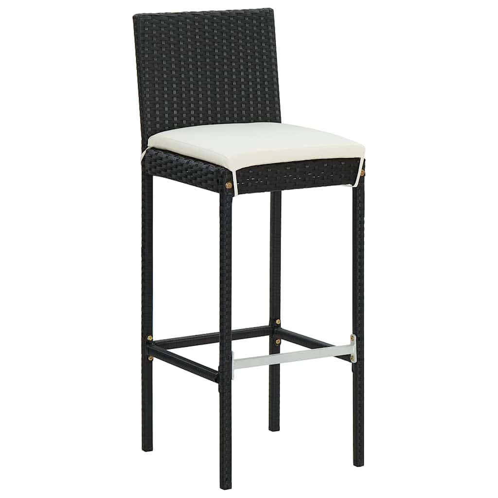 Set de Bar para jardín ratán sintético Negro con 5 Piezas, Mesa Redonda Acero Recubierto y 4 taburetes con Cojines, Ideal para terraza, Patio, reunión y Descanso al Aire Libre