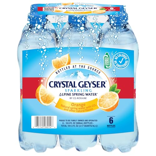 Crystal Geyser Sparkling Natural Alpine Spring Water, 6-Pack, 16.9oz Bottles, Zero Calories and No Sweeteners, Bottled at The Spring Source