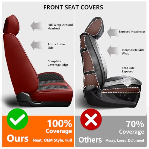 Image of Foneso Car Seat Covers for Chevy Chevrolet Silverado GMC Sierra Protectors for 1500 2500HD 3500HD Trail Boss Z71 Crew Double Extended Cab (Red (Model D), Full Set)