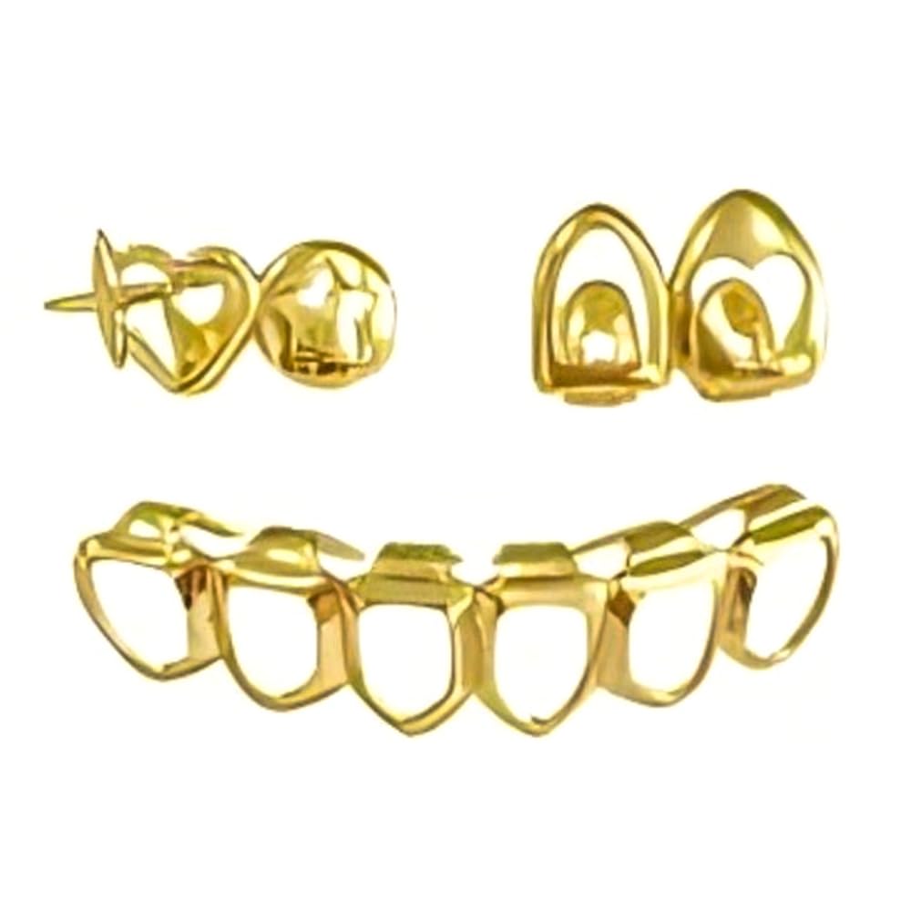 SSyang Hip-hop Teeth, Teeth Grills, hollowed-out Gold Plated Tooth, Braces Top and Bottom Grill Cap Shiny Teeths
