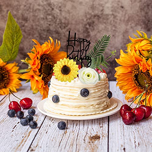 18 Pcs Sunflower Cake Toppers, Sunflower Cake Decoration With Flowers And Eucalyptus Leaves Sunflower Decorations For Birthday Party, Wedding, Baby Shower, Sunflower Party Supplies #TOP5