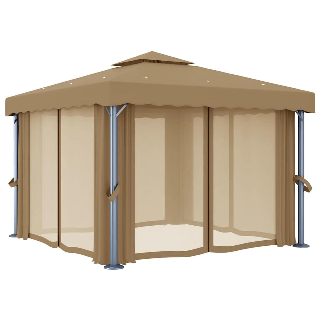 Altana Ogrodowa z Zasłonami 3x3 m Taupe Aluminiowa z Moskitierą