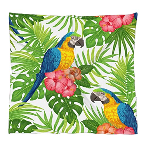 Tropical Floral Bird Parrot Square Silk Hair Scarf for Women, Lightweight Summer Head Scarf for Girls Wedding Travel Yoga Handkerchief Shawl Sunscreen Scarves Hair Accessories 23.6 Inches