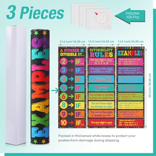 Pasimy 3 Pack Math Posters Mathematics Educational Banners Decor Math Bulletin Board Charts Mathematics Posters Wall Decor for Elementary Middle School Classroom Decorations (Divisibility) - Image 3