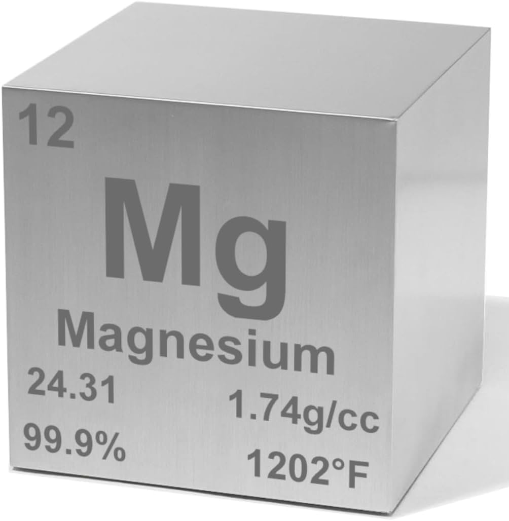 Magnesium 1" Metal Density Cube - 99.9% Pure Element for Chemistry - Periodic Table Design Educational Scientific Elemental Specimen