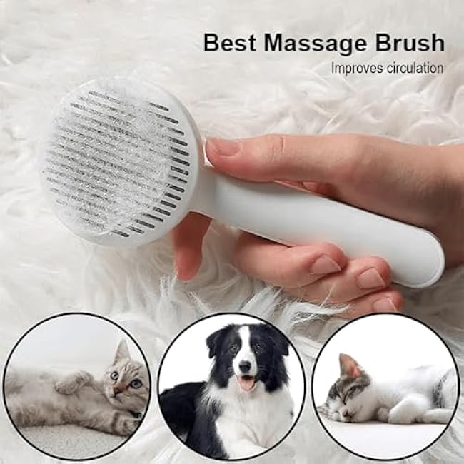 Cat Grooming Brush Slicker Brush for Pet Self Cleaning Hair Removal with Stainless Steel Needles Shedding & De-Matting Tool Hair Remover for Pet Dogs Cats (Blue)-12jjLgka