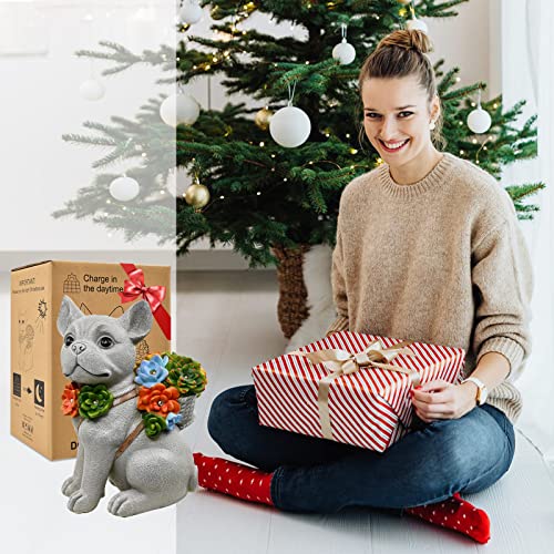 Yeomoo Solar Hund Deko Figur Gartendeko für Draußen - Dogs mit Sukkulente LED Solarleuchten, für Hundebesitzer Frauen/Männer Geburtstagsgeschenk Garten Balkon Dekoration