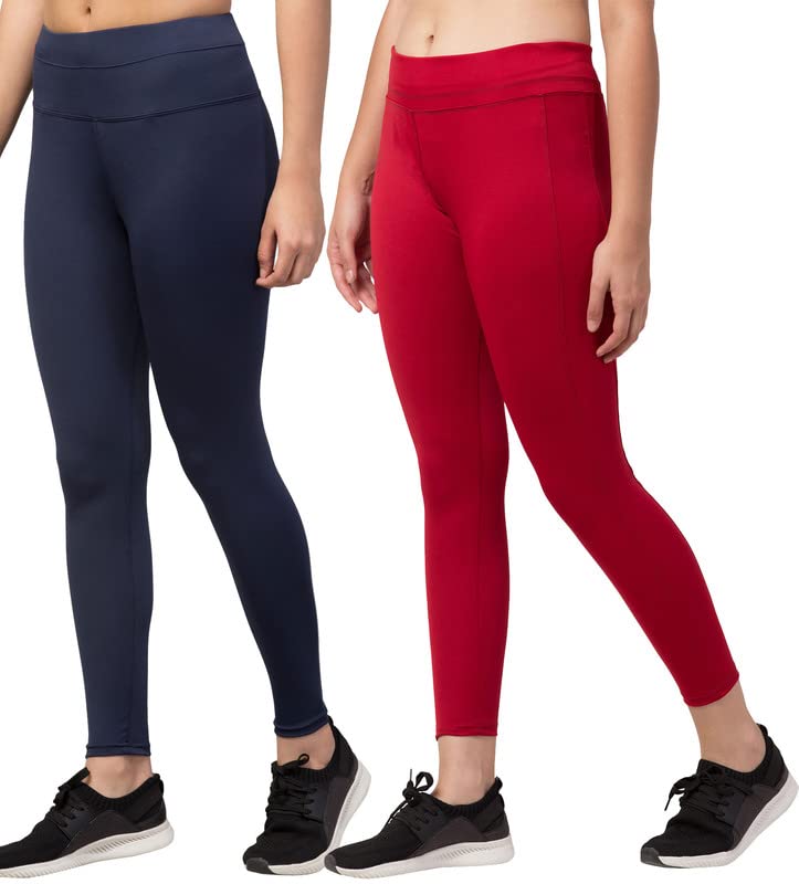 Image of BLUECON Gym wear Leggings Ankle Length Workout Pants | Stretchable Tights | Mid Waist Sports Fitness Yoga Track Pants for Girls & Women (Pack of 2)
