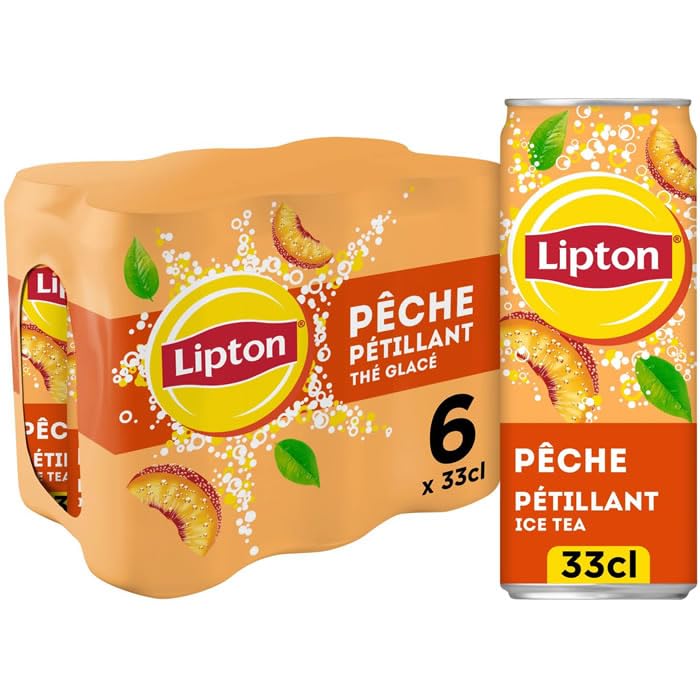 LIPTON Ice Tea Thé Glacé Pétillant Saveur Pêche - Lot de 24x33cl
