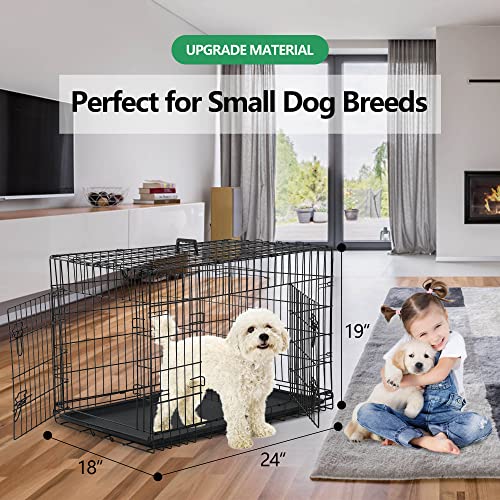 24-Inch-Small-Dog-Crate-Heavy-Duty-Dog-Crates-for-Small-Dogs-Metal-Wire-Folding-Dog-Cage-with-Removable-Trays-Locks-Double-Door-Divider-Panel-Handle-Puppy-Crate-Pet-Crate