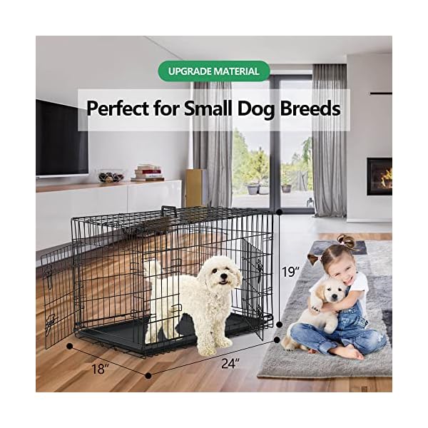 24” Foldable Metal Wire Dog Crate Double Door, Folding Portable Dog Cage Double Lock, Collapsible Small Dog Crate w/ Leak-Proof Pan/Divider/Handle, Puppy Crate Dog Kennel for Small Dogs Indoor 24” Foldable Metal Wire Dog Crate Double Door, Folding Portable Dog Cage Double Lock, Collapsible Small Dog Crate w/ Leak-Proof Pan/Divider/Handle, Puppy Crate Dog Kennel for Small Dogs Indoor