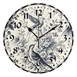 Horloge murale, oiseaux, horloges rondes décoratives faciles à lire pour la maison, la salle de bain, 25 cm