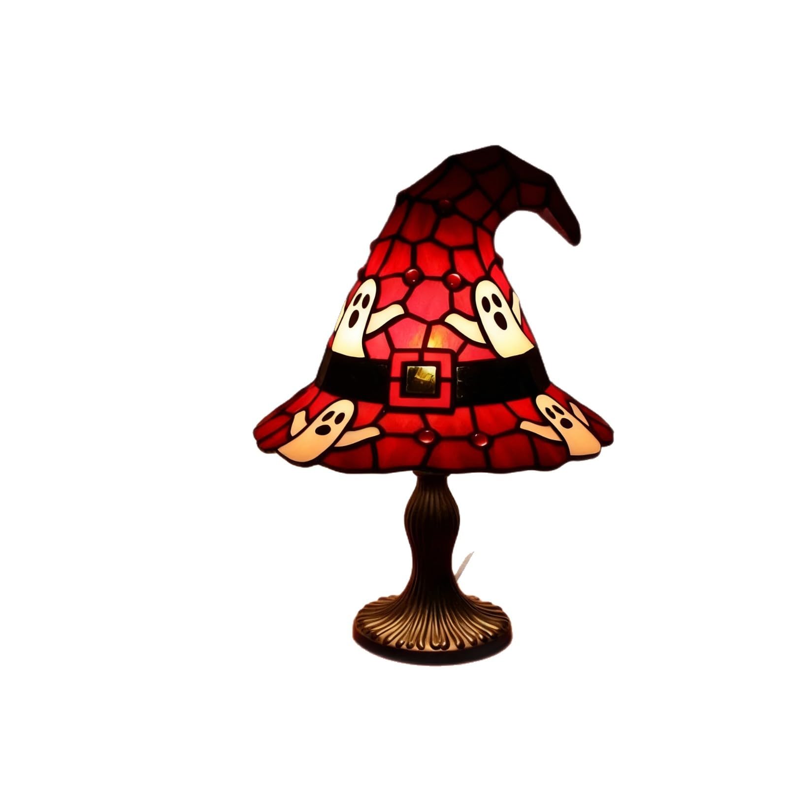 Stained Glass Witch Hat Lamp Halloween Gothic Witch Hat Table Lamp, USB Retro Resin Witches Lamps Small Halloween Decorations Indoor for Bedroom Living Room Home Office Decor，Red — image 1