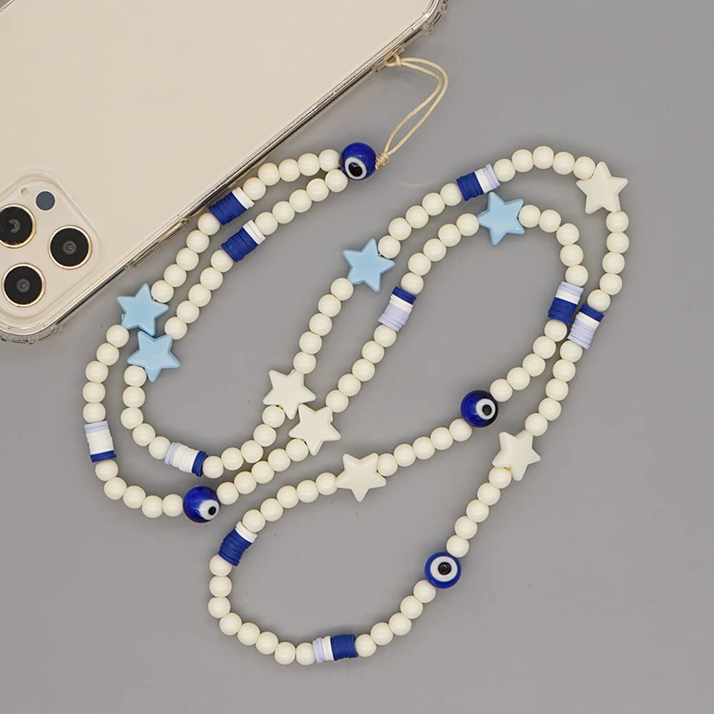 Katutude Beaded Phone Lanyard Necklace - Extra Long Colorful Beaded Phone Chain Anti-Lost Lanyard Creative Phone Charms Bohemian Star Beads Mobile Phone Wrist Strap Neck Lanyard