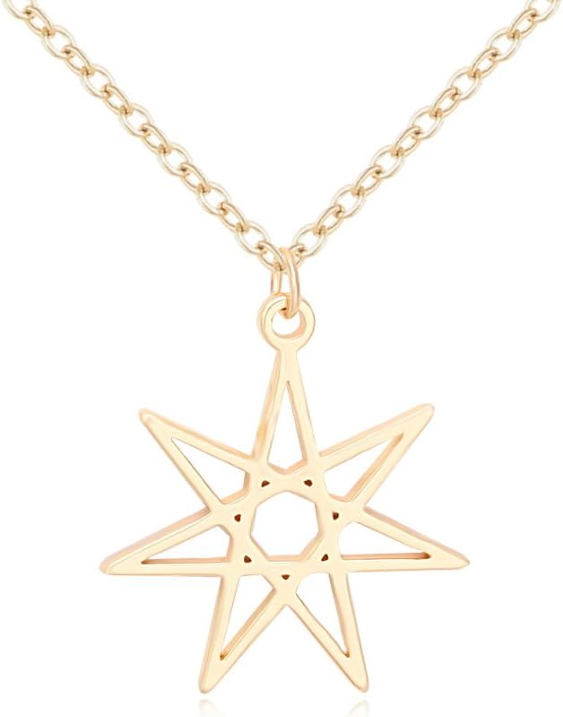 NOUMANDANOUMANDA Elven or Faerie Seven Pointed Star Septagram Pendant Necklace Rose Gold Silver Tone