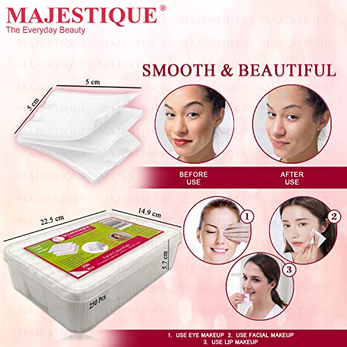 Majestique 250Pcs Soft Touch Facial Cotton Pads, Makeup Remover Wipes for Cleansing Skin & Nail Polish Remover - Premium Quality Cosmetic Facial Care Tissues for Gentle Skin... - Image 2
