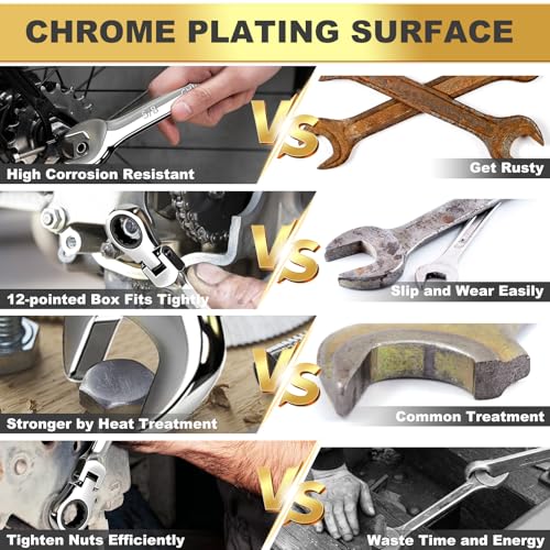 Image of Egofine Flex Head Ratcheting Wrench Set 10 Piece, SAE Wrench Set, CR-V Steel 1 /4 inch to 3 /4 inch Wrench, 72-Teeth Combination wrench set, Chrome plated Ratchet Wrenches Set with Tool Roll Bag