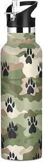 ALAZA Military Camouflage Black Footprint Water Bottle with Straw Lids Vacuum Insulated Leakproof Stainless-Steel Sports Bottle 20 oz Hot Cold Water Flask Reusable Insulated Bottles
