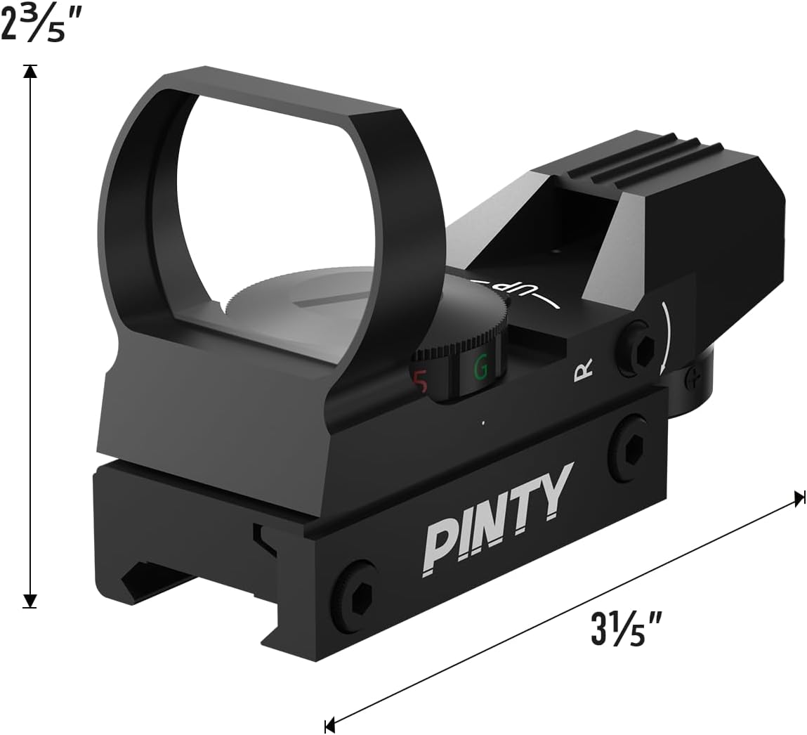 PINTY Reflex Sight Red Dot Sight with Red/Green Dot & Multiple Reticles, for Picatinny Rail, Pistol, Rifle (Optional Laser Combo)