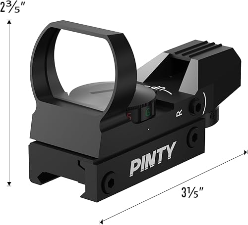 Vista 33 de PINTY Vista de punto rojo con punto rojo/verde y múltiples retículas, para riel Picatinny, pistola, rifle (combo láser opcional)