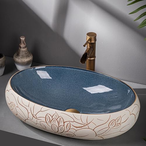 Lavabo sobre Encimera sobre, Lavabo Baño con Grifo y Desagüe, Lavamanos Pequeño de Tocador para Inodoro/baño de Visitas(Small)