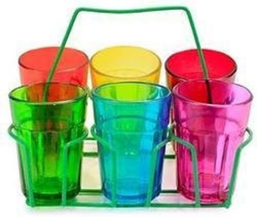 Set of Six Colourful Chai Glasses With Chai Glass Holder Stand/Cutting Chai Glass Tea Glass/Indian Tea Chai Set
