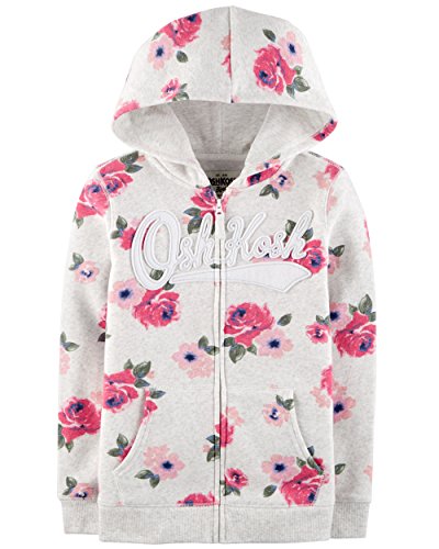 OshKosh B'Gosh Girls' Toddler Full Zip Logo Hoodie, Grey Floral, 3T