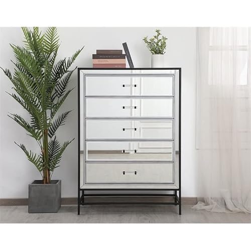 Elegant Decor 48 Inch Mirrored 6 Drawers Chest In Black #TOP6