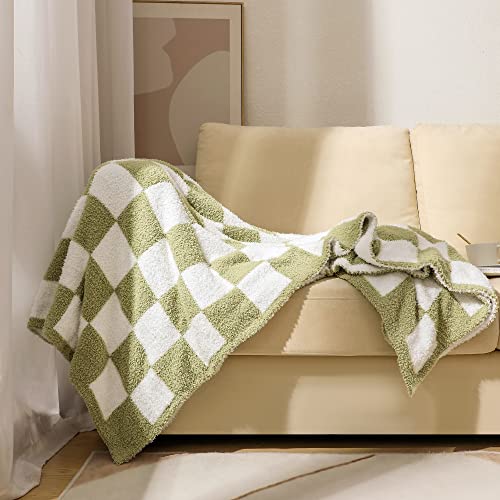 Checkered Throw Blanket Super Soft Luxurious Warm Blanket For Couch Reversible Blanket For Bed Sofa 60X80 Inches Checkered Pattern Blanket Green And White #TOP4